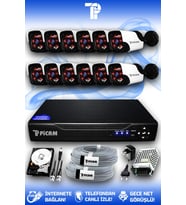 PICAM 12 Kameralı Panda 12 Dış Kamera Set 1 TB HDD Full HD Gece Görüşlü Güvenlik Kamerası Sistemi
