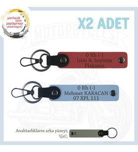 Yol Arkadaşları İçin, İsim Plaka ve 0- Kan Grubu Kişiye Özel x2 Anahtarlık Set, Nar Çiçeği-Mavi-Gr (Çok Renkli)