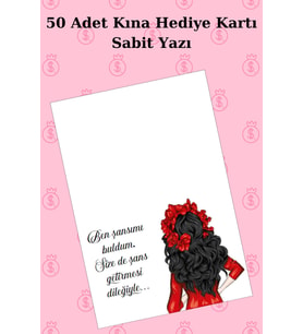 50 Adet Hazır Kına Kartı - Tebrik Kartı - Hediye Kartı - Toka Kartı M1