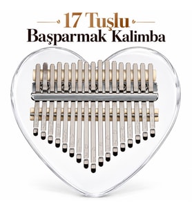 Valkyrie 17 Tuşlu Kalp Şeklinde Kalimba Şeffaf Akrilik Başparmak Piyanosu Nota Etiketli Çantalı Set