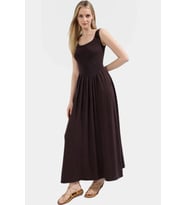 Midi Triko Elbise Viskoz Polyester Poliamid Günlük A line Havuz Yaka Uzun Ömürlü Profesyonel Görünüm (Kahverengi)
