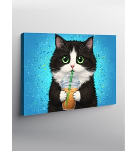 Kanvas Tablo Smoothie İçen Kedi