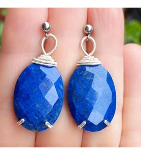 2723 Lapislazuli çelik aparatlı el yapımı küpe