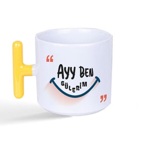 Ayy Benim Gülerim Baskılı Sarı Kulplu T Kupa