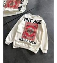 Bisiklet Yaka Üç İplik Baskılı Oversize SweatShirt - Beyaz