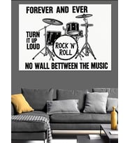 Rock Müzik Bateri Çizimi Dekoratif Kanvas - Mdf Ahşap Tablo