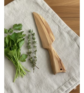 Zeytin el yapımı sebze bıçağı (Ekru - Kahverengi)