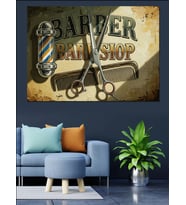 Barber Shop Retro Tabela Tasarımı Dekoratif Kanvas - Mdf Ahşap Tablo