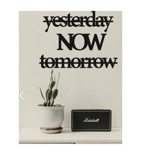 Yesterday Now Tomorrow Duvar Yazısı Mdf Duvar Dekorasyon Ürünü (Siyah)