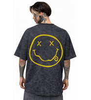 Nirvana Rock Metal Müzik Grubu Sırt Baskılı Unisex Oversize Eskitme Yıkamalı Tişört