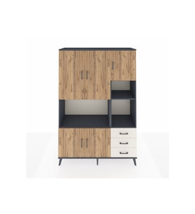 Hyperion Dolap 9 Raflı 3 Çekmeceli 5 Kapaklı 132x44x195 Antrasit-Çam/Aytaşı
