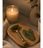 2 Parça Jade Stone Cilt Bakım Seti Şişkinlik Karşıtı Yüz Masajı