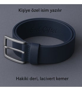 Kişiye Özel Lazer Baskılı Birinci Kalite Hakiki Deri 3.5cm Kemer (Lacivert)