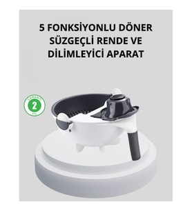 Mey İthalat® 5 Fonksiyonlu Döner Rende Süzgeçli Çok Amaçlı Sebze Doğrayıcı Kaymaz Tabanlı