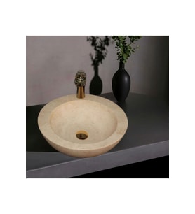 Hale Traverten Batarya Çıkışlı Yuvarlak Tasarım Lavabo-266