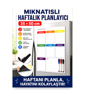 Mıknatıslı Haftalık Planlayıcı – 35 × 50 cm Katlanabilir, Silinebilir Yazı Tahtası + 3 Kalem