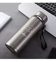 1 Litre Paslanmaz Çelik Bubu Dudu Baskılı Termos  12 Saat Sıcak Soğuk Tutma  Dayanıklı Yapı (Gümüş)