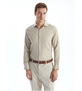 LCW BUSINESS Bej Slim Fit Uzun Kollu Armürlü Erkek Gömlek