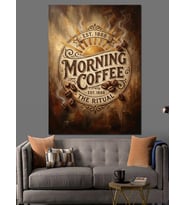 Morning Coffee Ritual Yazılı Tabela Dekoratif Kanvas - Mdf Ahşap Tablo