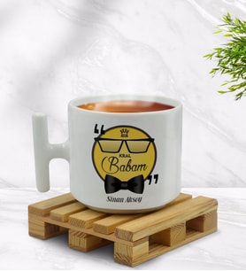 BK Gift Kişiye Özel Kral Babam Tasarımlı T Kulplu Beyaz Middle Kupa Bardak - Model 1
