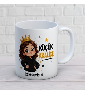 Küçük Kraliçe Kız Çocuk Kişiye Özel Baskılı Kupa – Taçlı Doğum Günü Hediyesi