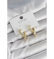 Gold Renk Eğik Halka Model Pirinç Kadın Küpe - TJ-BKP11312