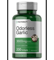 Horbäach Odorless Garlic 200 Softgels 3600mg  Ultra Potent Garlic Extract  Non-GMO & Gluten Free Supplement (Renksiz)