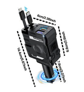 Acl Acc-02 66W Araç Şarj Cihazı 4in1 Arada Kablo Geri Çekilebilir Type-C Lightning USB Girişli