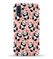 Samsung Galaxy A01 Uyumlu Lansman Kılıf Panda Tasarımlı İçi Kadife Kapak-Pembe (Şeffaf)