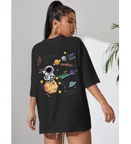 Unisex Galaksi Tasarım Basklı Tshirt (Siyah)