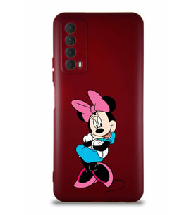 Huawei Y7A Soft Premier Kapak Minnie Mouse-D Tasarımlı Silikon Kılıf - Mürdüm (Şeffaf)