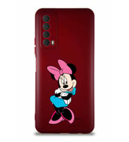 Huawei Y7A Soft Premier Kapak Minnie Mouse-D Tasarımlı Silikon Kılıf - Mürdüm (Şeffaf)
