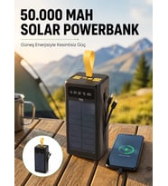Northcity Güneş Enerjili Powerbank Dijital Göstergeli Taşınabilir Güç Kaynağı ve LED Işık ile Sonsuz Enerji