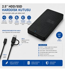 SChitec 2.5 HDD/SSD USB 3.0 Type-C Harici Disk Kutusu Artı Type-C to Type-C Kablo(USB-A Çeviricili)