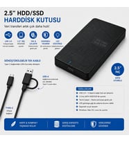 SChitec 2.5 HDD/SSD USB 3.0 Type-C Harici Disk Kutusu Artı Type-C to Type-C Kablo(USB-A Çeviricili)