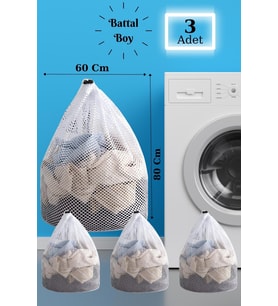 BBag  3 Adet Çamaşır Yıkama Filesi İpli 60x80 Cm  Çorap Perde Filesi