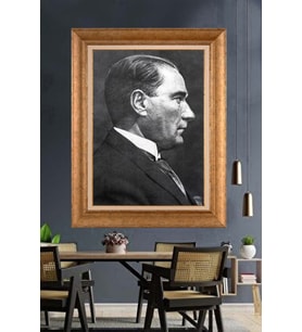 Altın Varaklı Çerçeveli Paspartulu Atatürk Tablo DC1583 (Gold)