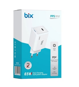 BİX BX1P65G-WE 65W ŞARJ ADAPTÖR (TYPE-C) Beyaz PPS ÖZELLİKLİ