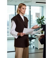 Kadın Ceket Yaka Dokuma Kumaş Kruvaze Oversize Yelek Toka Detaylı Astarlı Regular Boy Büyük Beden
