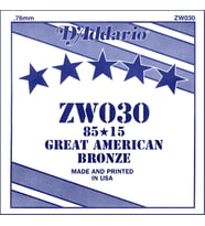 D'Addario ZW030 80/20 Bronze Akustik Gitar Tek Teli ($0.030$ İnç)  4. Tel (D/Re) İçin İdeal, Bronz Sargı, Parlak Ses Karakteri ve Yedek Parça Olarak Yüksek Uyumluluk