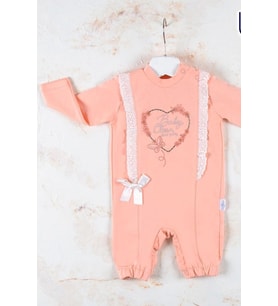 Love Kalp Nakışlı % 100 Pamuk Kız Bebek Tulumu