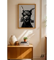 Siyah Köpek Pop Art, Ahşap Çerçeveli Duvar Tablosu - Renkli Ev Dekorasyonu