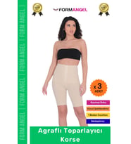 #Korse Yüksek Bel Karın Mide Toparlayıcı Popo Sıkılaştırıcı Paçalı Kadın Agraflı Korse - 3 Adet (Ten)