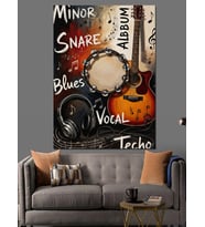 Müzik Aletleri Teknik Çizimi Dekoratif Kanvas - Mdf Ahşap Tablo