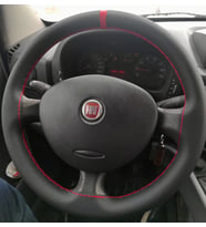 DİKİŞLİ DİREKSİYON KILIFI SİYAH DERİ KIRMIZI YÜZÜK KIRMIZI DİKİŞLİ FIAT DOBLO İÇİN