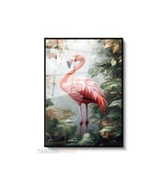 Dikey Çerçeveli Cam Flamingo Pembe Modern Ev Dekoru Duvar Sanatı Ev Ofis Tablosu (Siyah)