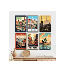 Dünya Şehirleri İstanbul Sydney New York Amsterdam San Francisco Duvar dekorasyon Ahşap Tablo Set