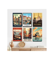 Dünya Şehirleri İstanbul Sydney New York Amsterdam San Francisco Duvar dekorasyon Ahşap Tablo Set