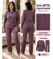 LANA Kadın Battal Pamuk Likralı Raporlu İnterlok Kışlık Pijama Takımı 245/10 - 1 Adet