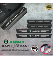 Skoda Kadiag Logolu Karbon Kapı Eşiği Koruyucu Suni Deri 4'lü Set
